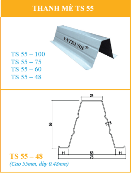 Mua Thanh Cầu Phong TS55.48 và TS55.60 và TS55.75 Thép Siêu Nhẹ VNTRUSS