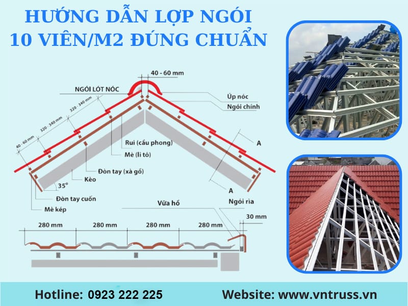 Hướng dẫn lợp ngói 10 viên/m2 đúng chuẩn