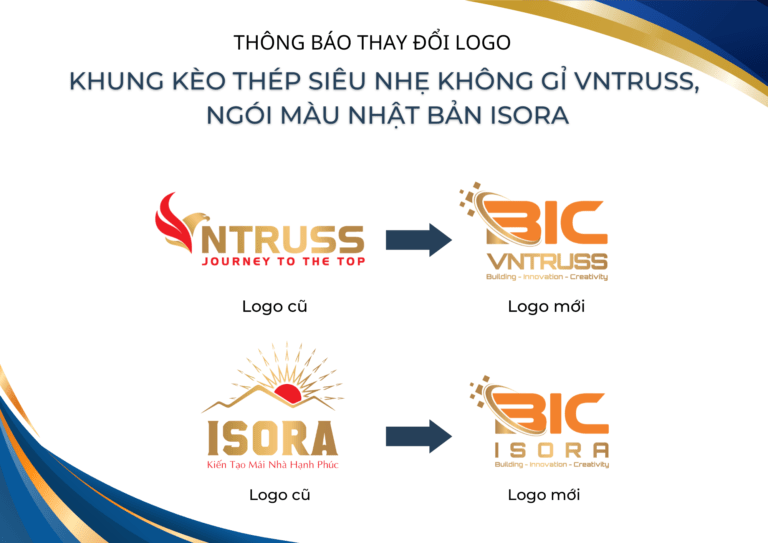 Thông báo thay đổi logo khung kèo thép không gỉ VNTRUSS và ngói màu Nhật Bản ISORA