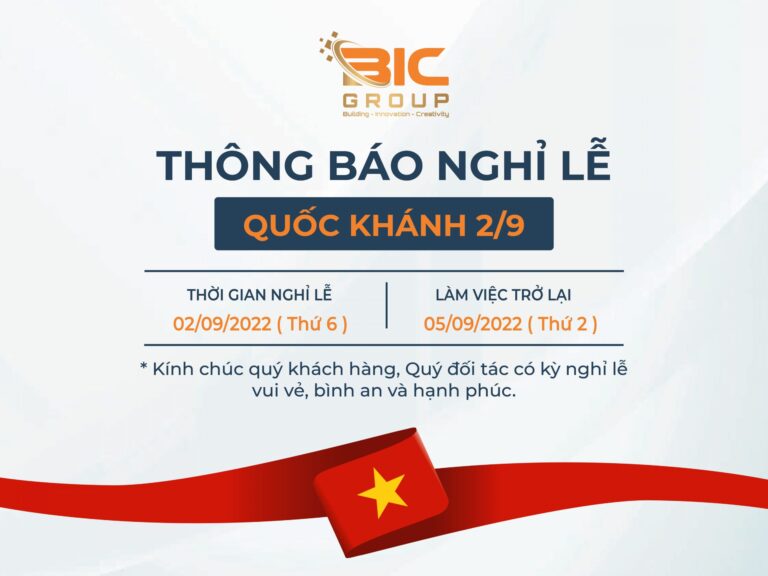 Công ty Cổ phần BIC GROUP thông báo lịch nghỉ lễ Quốc Khánh 2/9