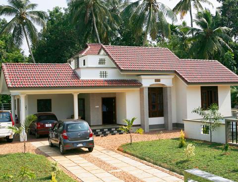 Mẫu nhà lợp ngói 3 gian hiện đại, sân rộng rãi có chỗ để ô tô