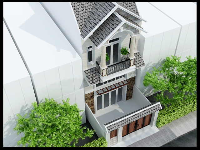 Mẫu nhà ống lợp ngói màu xám tro mang đến vẻ hiện đại hơn cho căn nhà