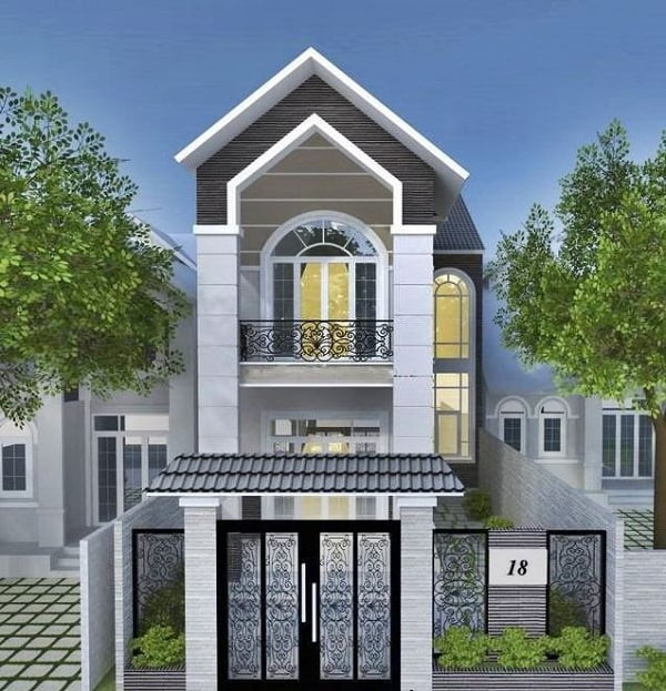 Đây cũng là mẫu nhà lợp ngói 2 tầng đẹp nao lòng bởi sự kết hợp màu sắc tuyệt với giữa màu sơn, kiến trúc và màu ngói.