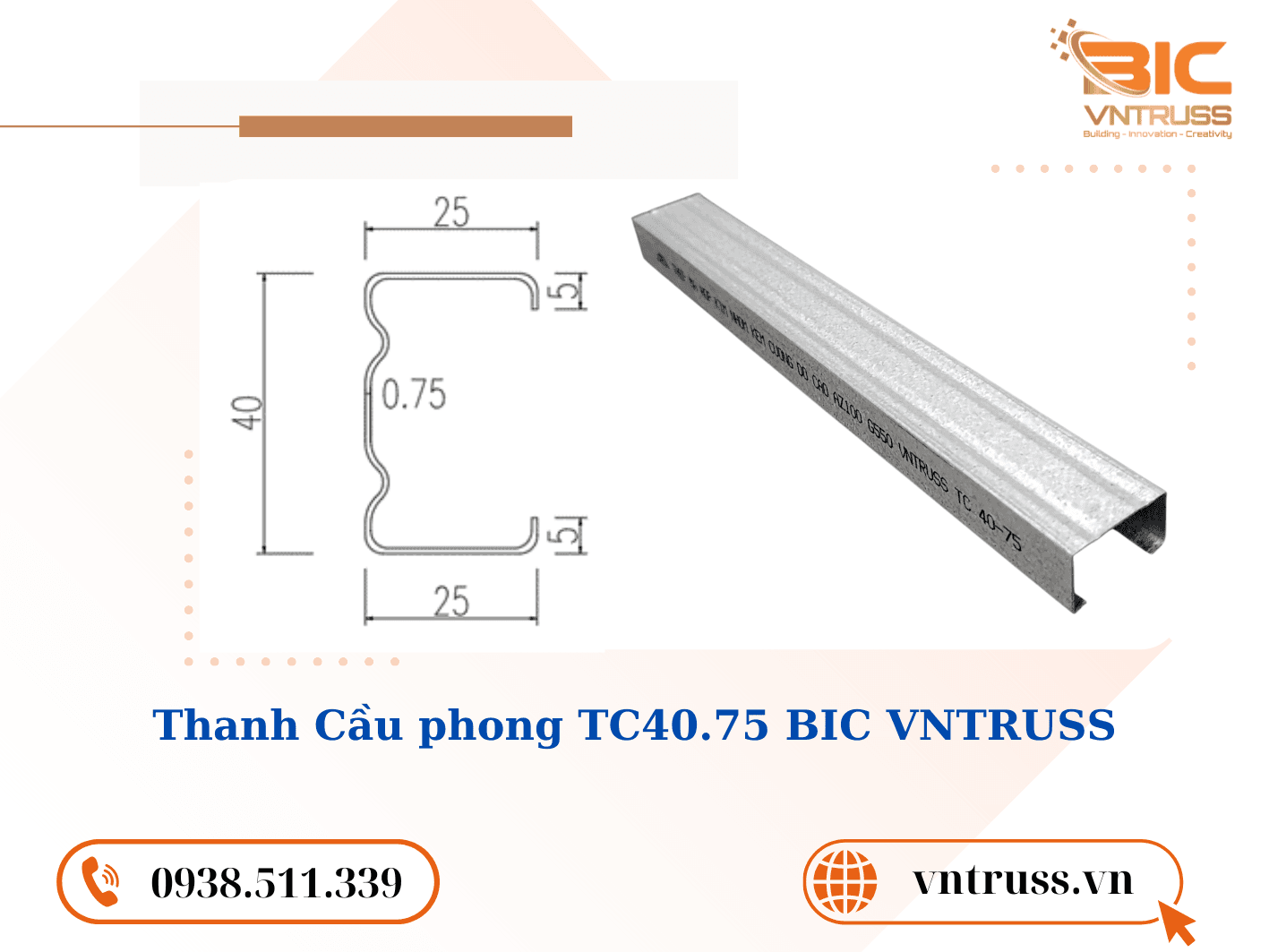 Cầu phong thép nhẹ TC40.75 có độ bền vượt trội